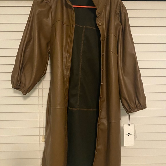 7 For All Man Kind Brown Faux Leather Puff Sleeve Jacket - Picture 3 of 4